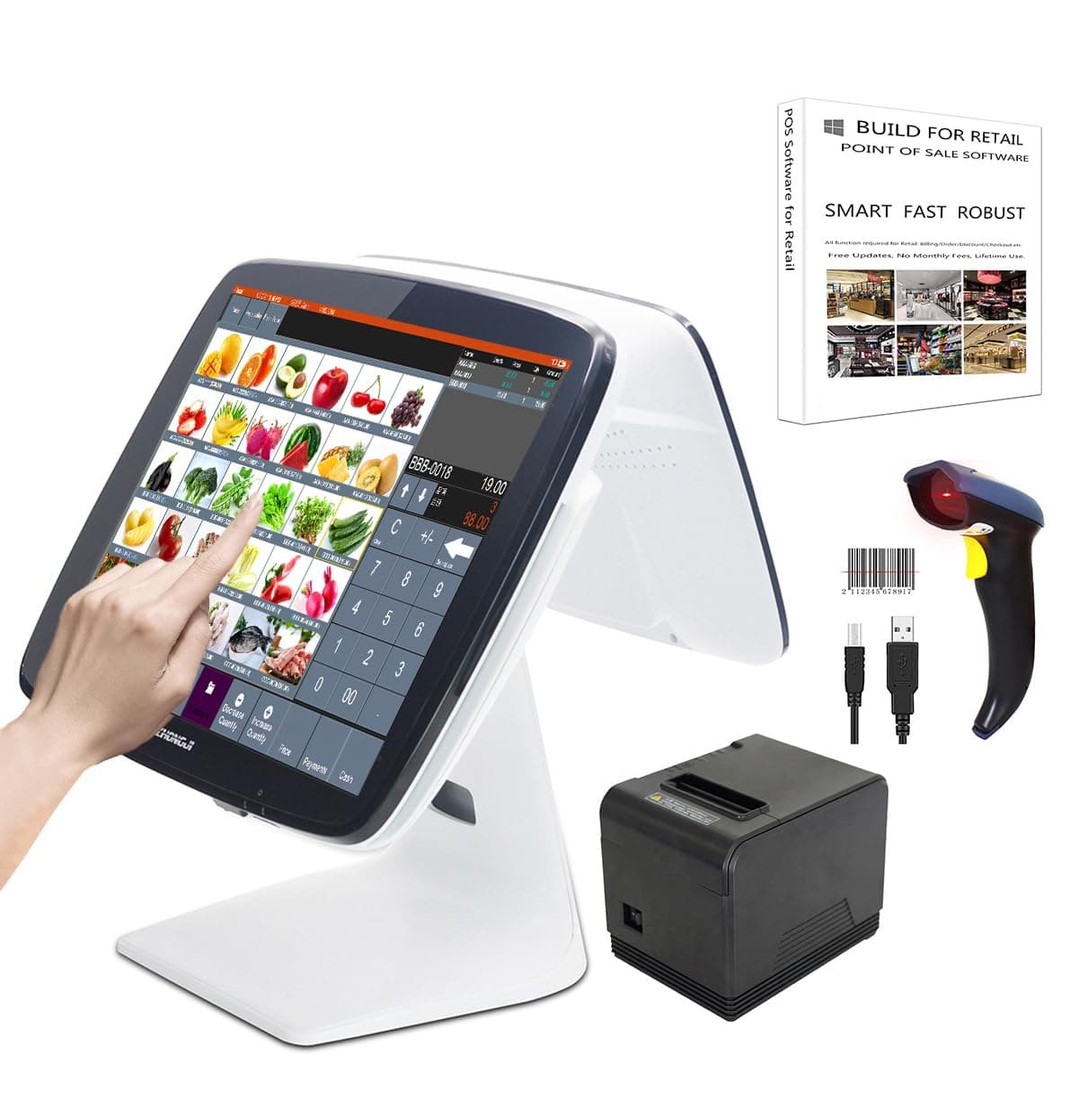 ZHONGJI Sistema POS táctil para comercio con impresora térmica, gaveta y software (Set03) RETA3D