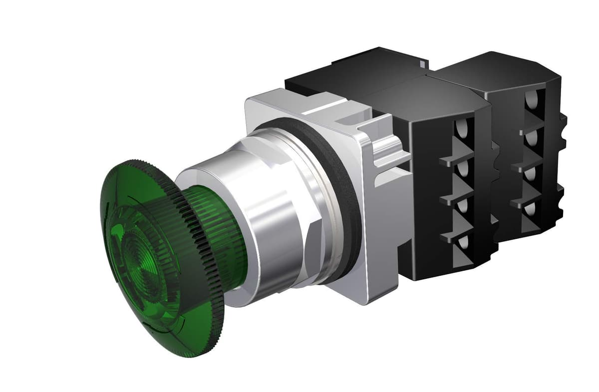 Siemens 52PR8DSGB Unidad twist-to-release iluminada 30mm, cabeza hongo plástica, verde, mantenida, 2NC