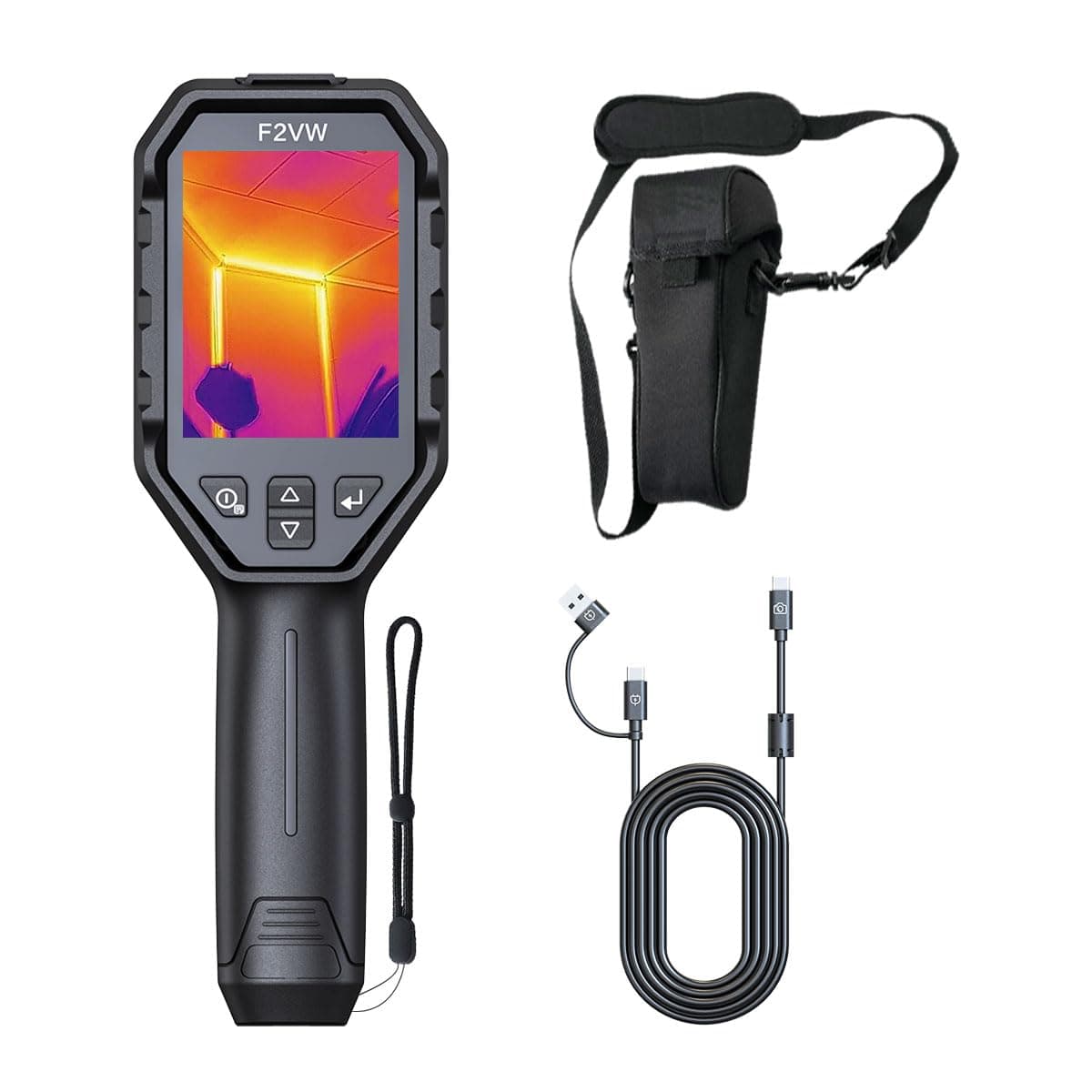 HSFTOOLS F2VW Cámara Térmica 256x192 con Cámara Visual 2MP, Pantalla 3.2" 640x480 Super Resolution, 16GB