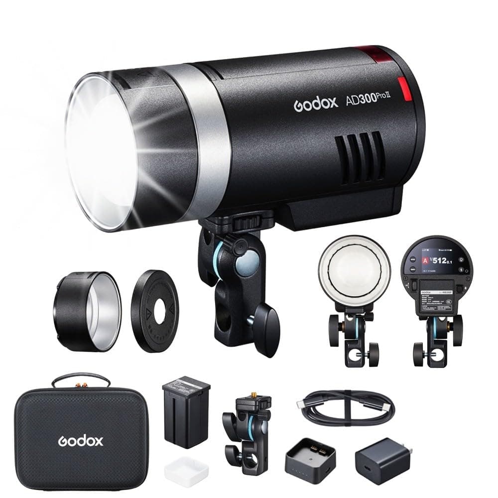 Godox AD300Pro II Luces de Flash Portátil AD300 Pro II para Exteriores, Flash de Estudio Monolight Godox, 300Ws TTL 2.4G HSS 1/8000, Batería Recargable Compatible con Canon Sony Nikon Fuji Olympus (Actualización AD300Pro) GD1884