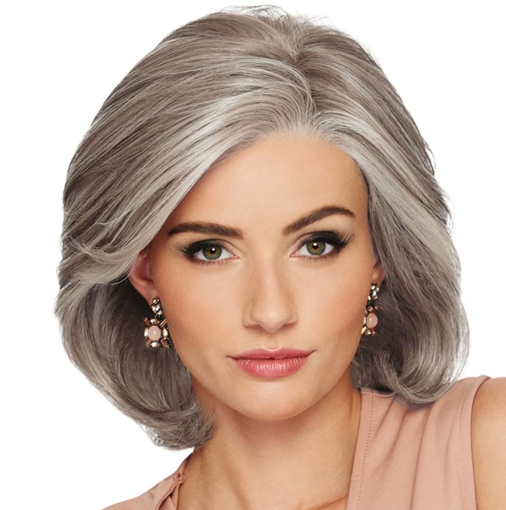 Hair u wear Raquel Welch Upstage - Peluca media natural con frente de encaje, talla Petite, RL119 Silver & Smoke 66204