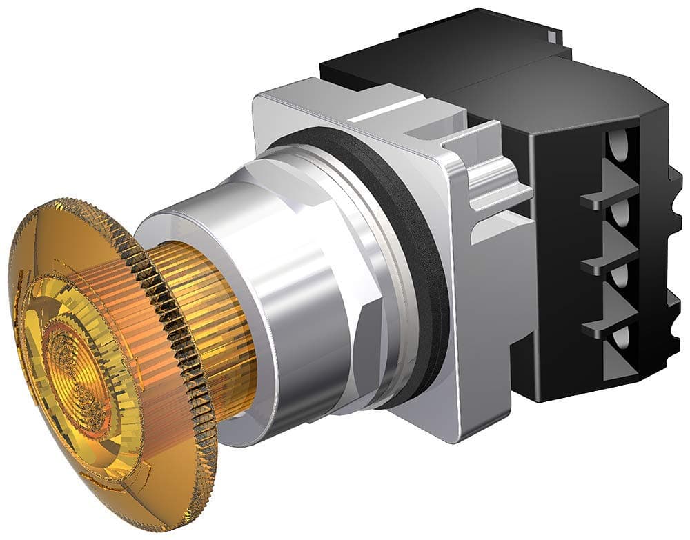 Siemens 52PR8DTAB Unidad twist-to-release iluminada 30mm, cabeza hongo plástica, ámbar, mantenida, 1NO+1NC