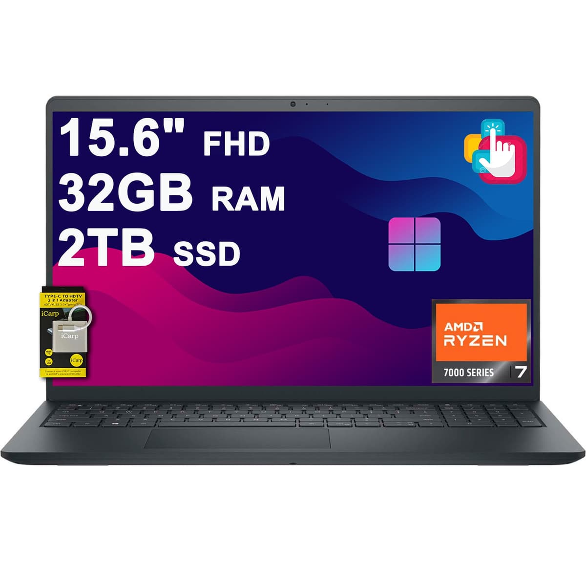 Dell Inspiron 15 3535 Portátil Empresarial 15.6" FHD Antirreflejo Touchscreen AMD Ryzen 7 7730U de 8 núcleos (Mejor que i7-1255U) 32GB RAM 2TB SSD Type-C ExpressCharge Win11