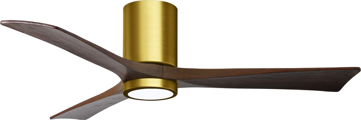 Matthews IR3HLK-BRBR-WA-52 Irene 52" ventilador de techo con luz, control remoto y control mural, motor DC silencioso, 3 aspas de madera, Brushed Brass con tono Walnut