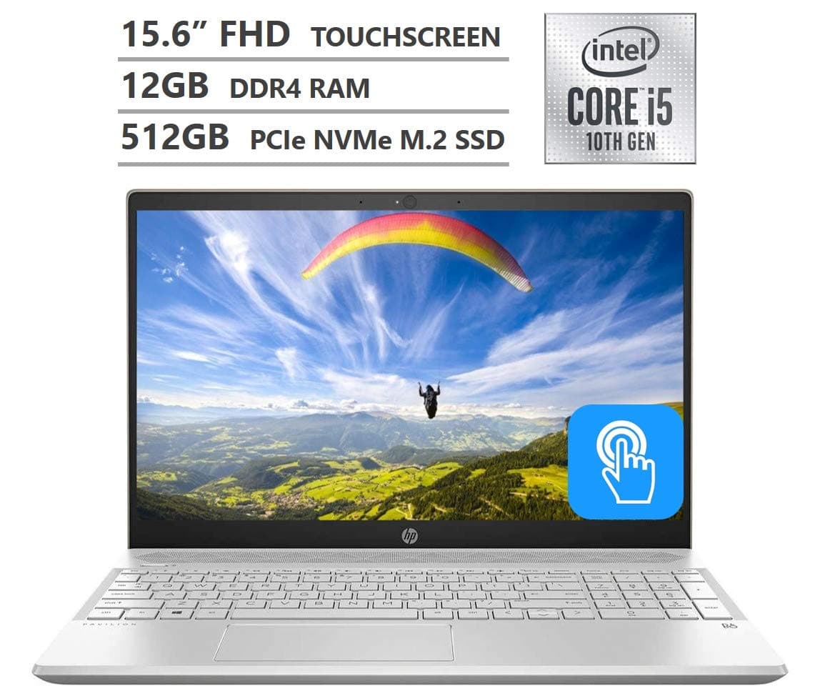 HP Pavilion portátil, pantalla táctil IPS Full HD de 15.6" micro-borde, Intel Core i5-1035G1 de 10ª generación, 12GB RAM, SSD PCIe NVMe de 512GB, HDMI, Wireless-AC, Bluetooth, Windows 10 Home