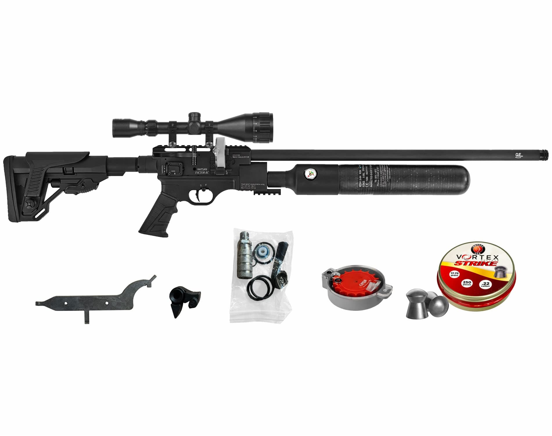 Wearable4U - Hatsan Factor RC PCP .22 Caliber Rifle de aire con visor y pack de 250 pellets HGFactorRC22_SC+Ammo