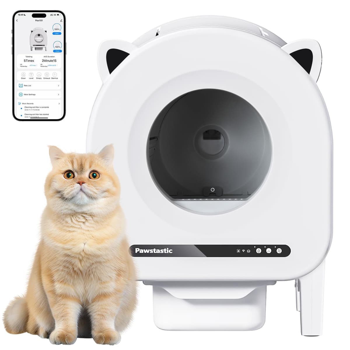 Pawstastic Caja de Arena Autolimpiante, 68 L para Múltiples Gatos Paw101