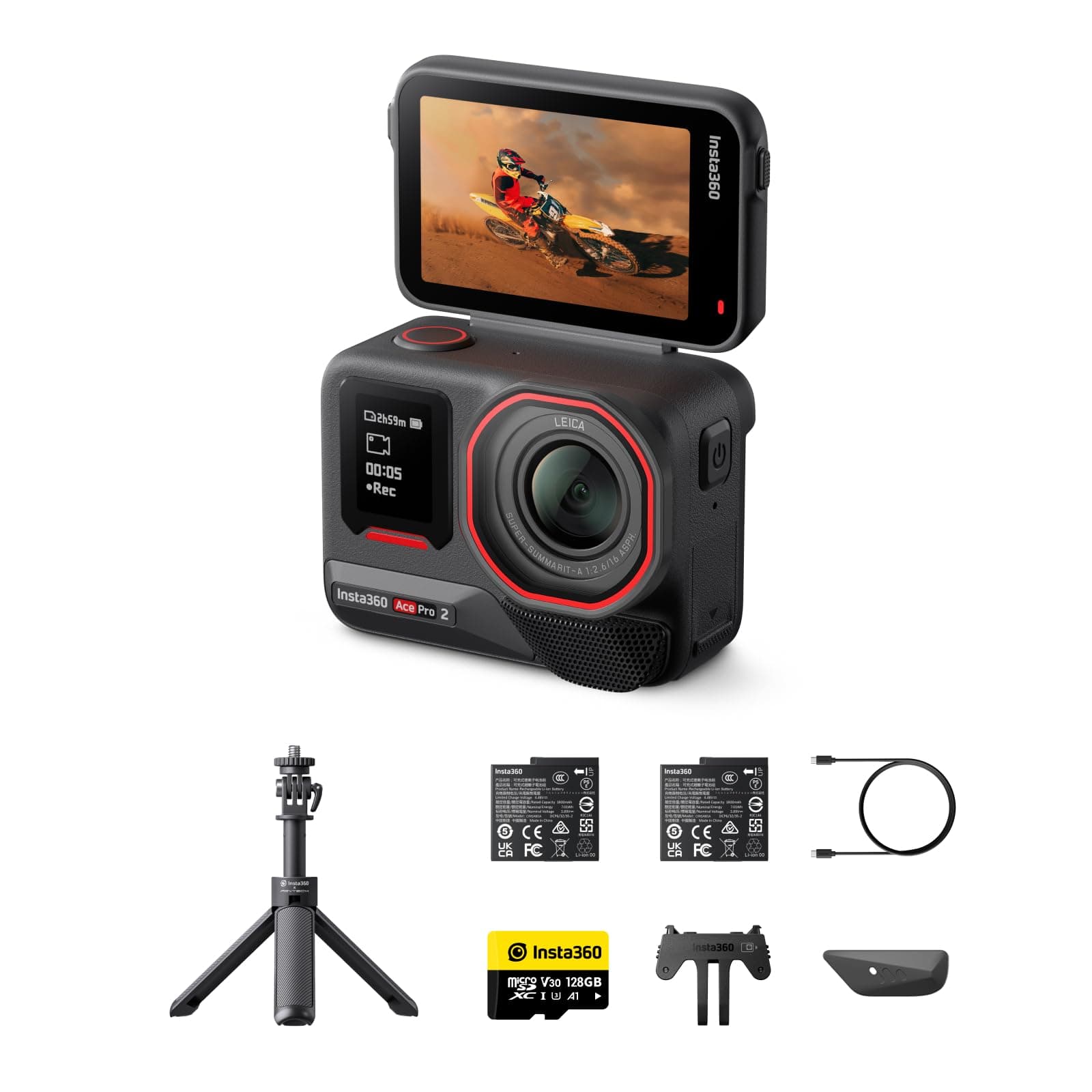 Insta360 Ace Pro 2 Get-Set Bundle Dual Battery - Cámara de acción 8K resistente al agua co-diseñada con Leica CINSBBGA-2B-V