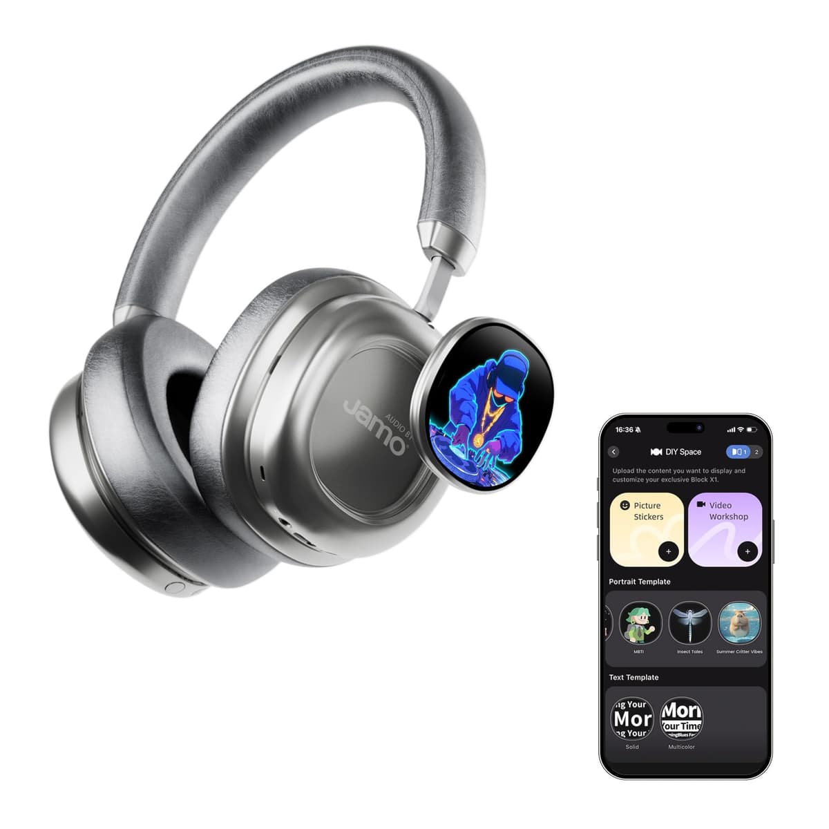 MorningBlues VWS X1 Auriculares inalámbricos Over Ear Bluetooth, Cancelación de ruido, Pantalla OLED táctil dual, Control por App, 60H batería, Plata