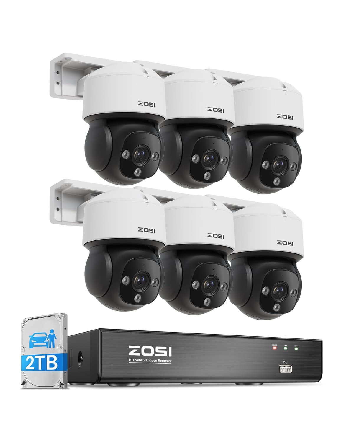 ZOSI C290 Sistema de Cámaras de Seguridad 4K 8CH PoE (Hasta 16CH), 6 x Cámaras Dome PoE IP Cableadas de 8MP Interior/Exterior, Vista 360, Detección AI de Personas/Vehículos/Rostros, Comunicación Bidireccional, Alarma con Sirena, Seguimiento Automático, HDD 2TB 88Q2-2908M6-US-V2