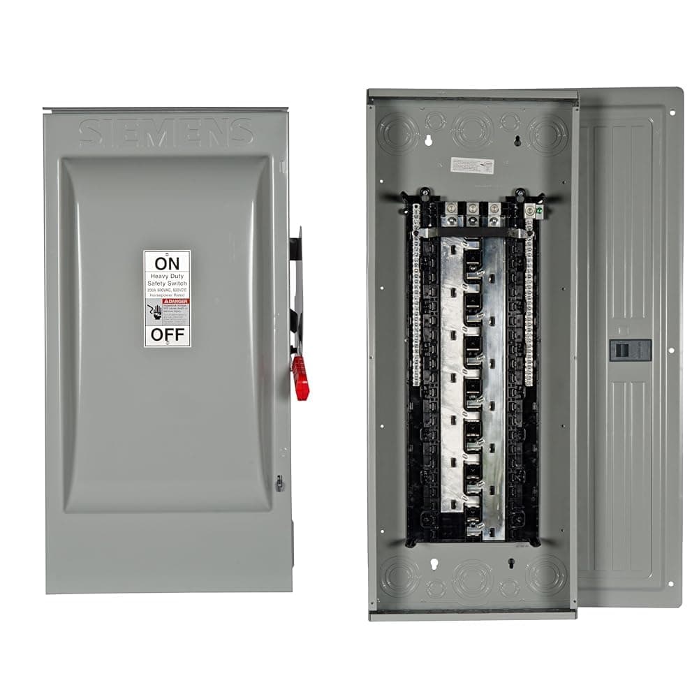 Switch de seguridad Siemens HNF364R 200A 3 polos 600V no fusible (Type 3R) + Centro de carga S4260L3225 225A 42 espacios 60 circuitos