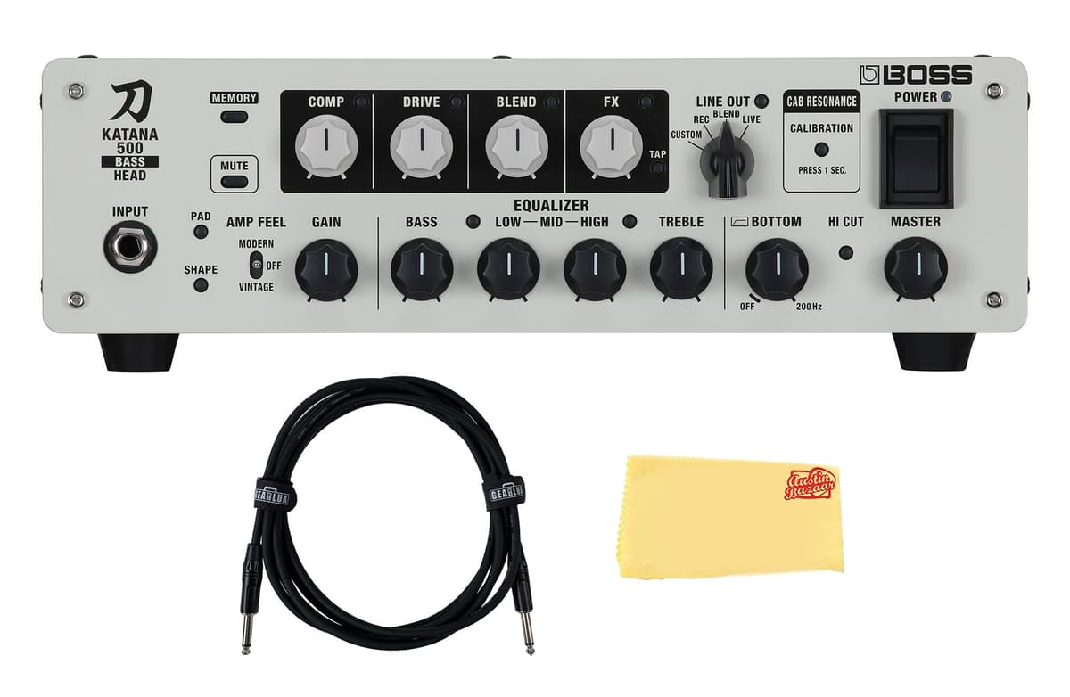 Boss Katana-500 Bass Head Bundle con Cable de Instrumento y Paño Pulidor Austin Bazaar AUS-KTN500B-HD-COMBO-STD
