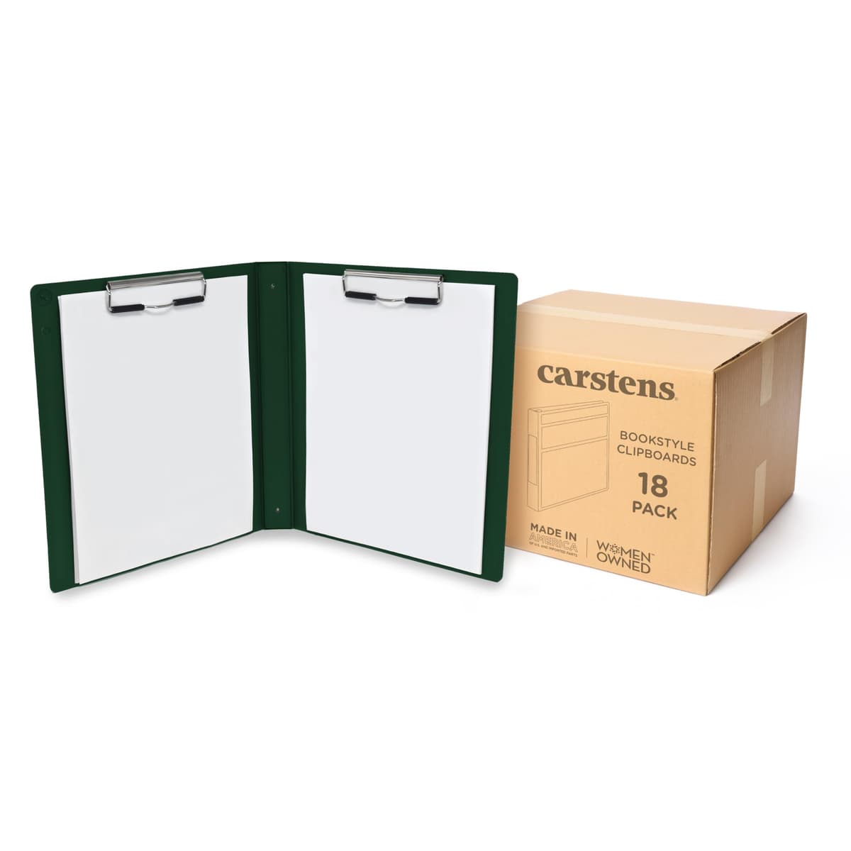 Carstens Portapapeles tipo libro resistente con 2 clips, verde bosque, caja x18 9709-00CS