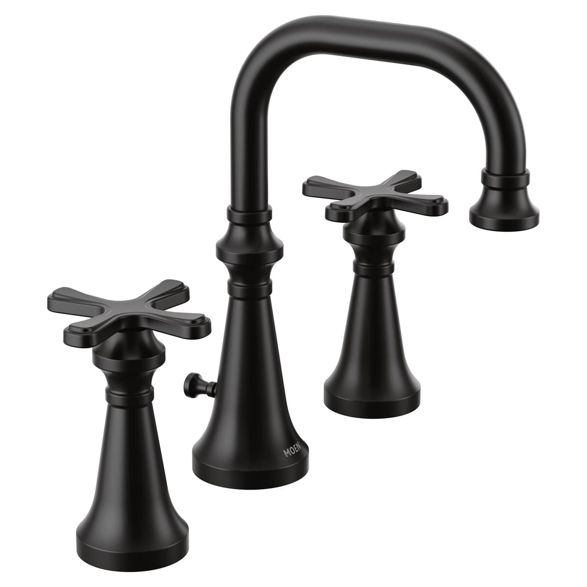 Moen Colinet TS44103BL Grifo de baño tradicional tipo widespread, arco alto, dos manijas cruz, acabado Matte Black (requiere válvula)