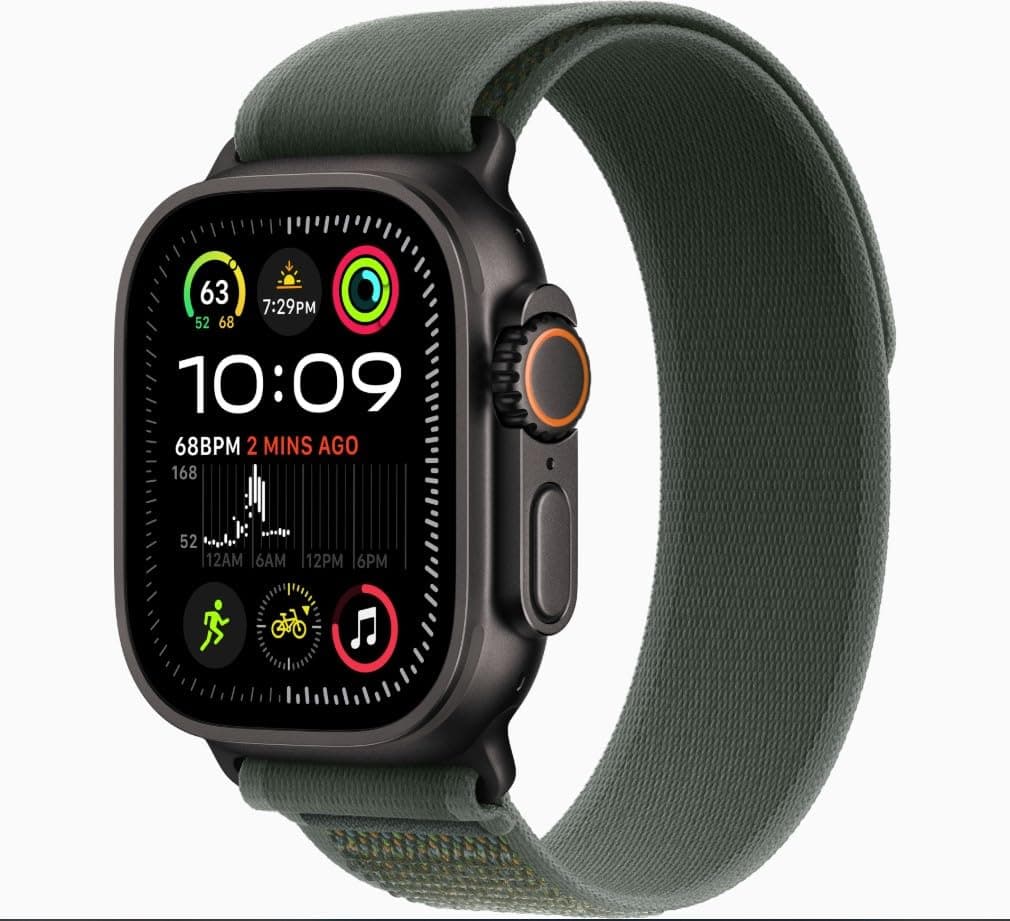 Apple Watch Ultra 2 [GPS + Cellular 49 mm] - Caja de Titanio Negra con Correa Trail Loop Verde, S/M (Reacondicionado) U2-BLK-DGrnAlpLoop-S