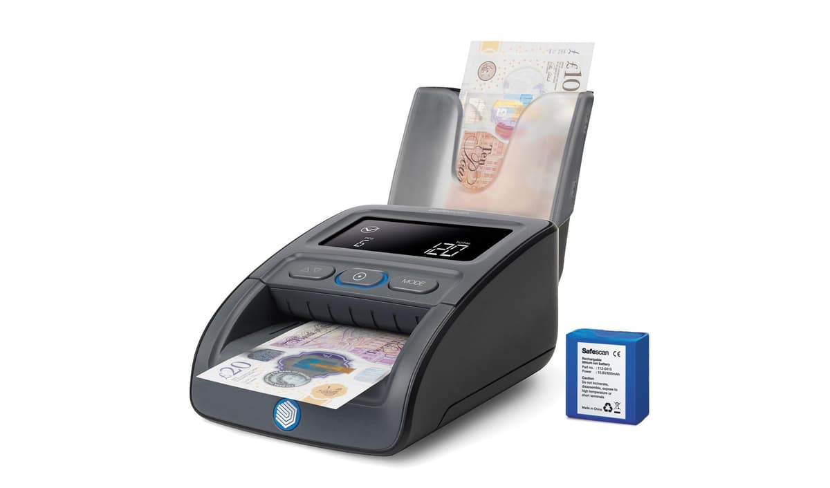 Safescan 155-S Detector Portátil de Billetes Falsos con Detección de 8 Puntos y Apilador Incluido 112-0736