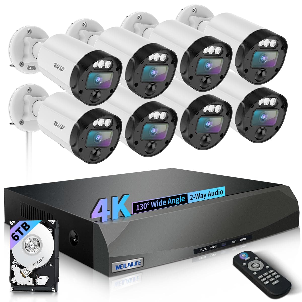 WEILAILIFE 【130°Ultra Gran Angular】 Sistema de Cámaras de Seguridad Cableadas para Exteriores, Sistema de Videovigilancia para el Hogar, Cámaras IP PoE, Kits DVR de Vigilancia CSWL-07SP