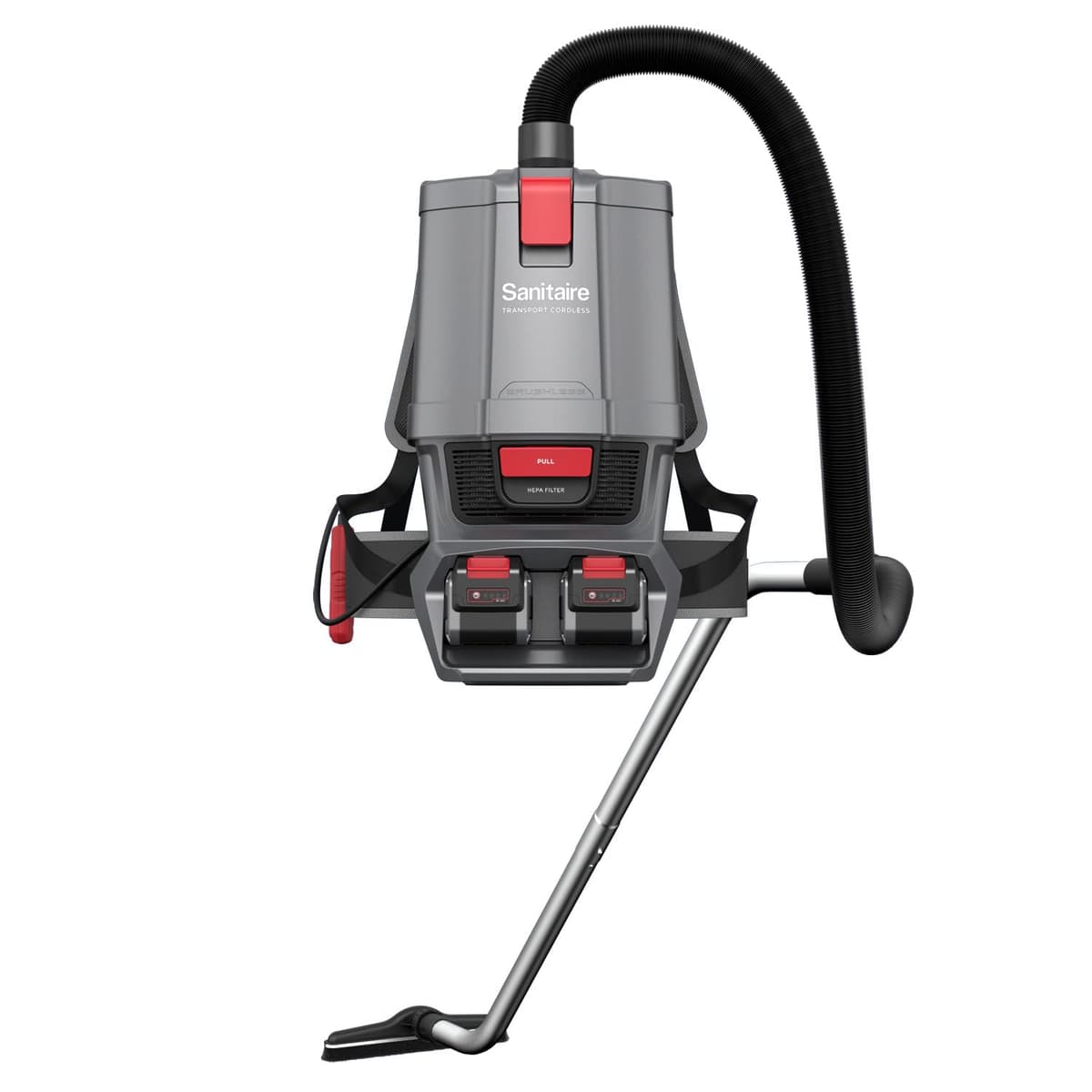 Sanitaire SC580A - Aspiradora Comercial Mochila Inalámbrica con Baterías Dual 24V, Control Manual, Gray