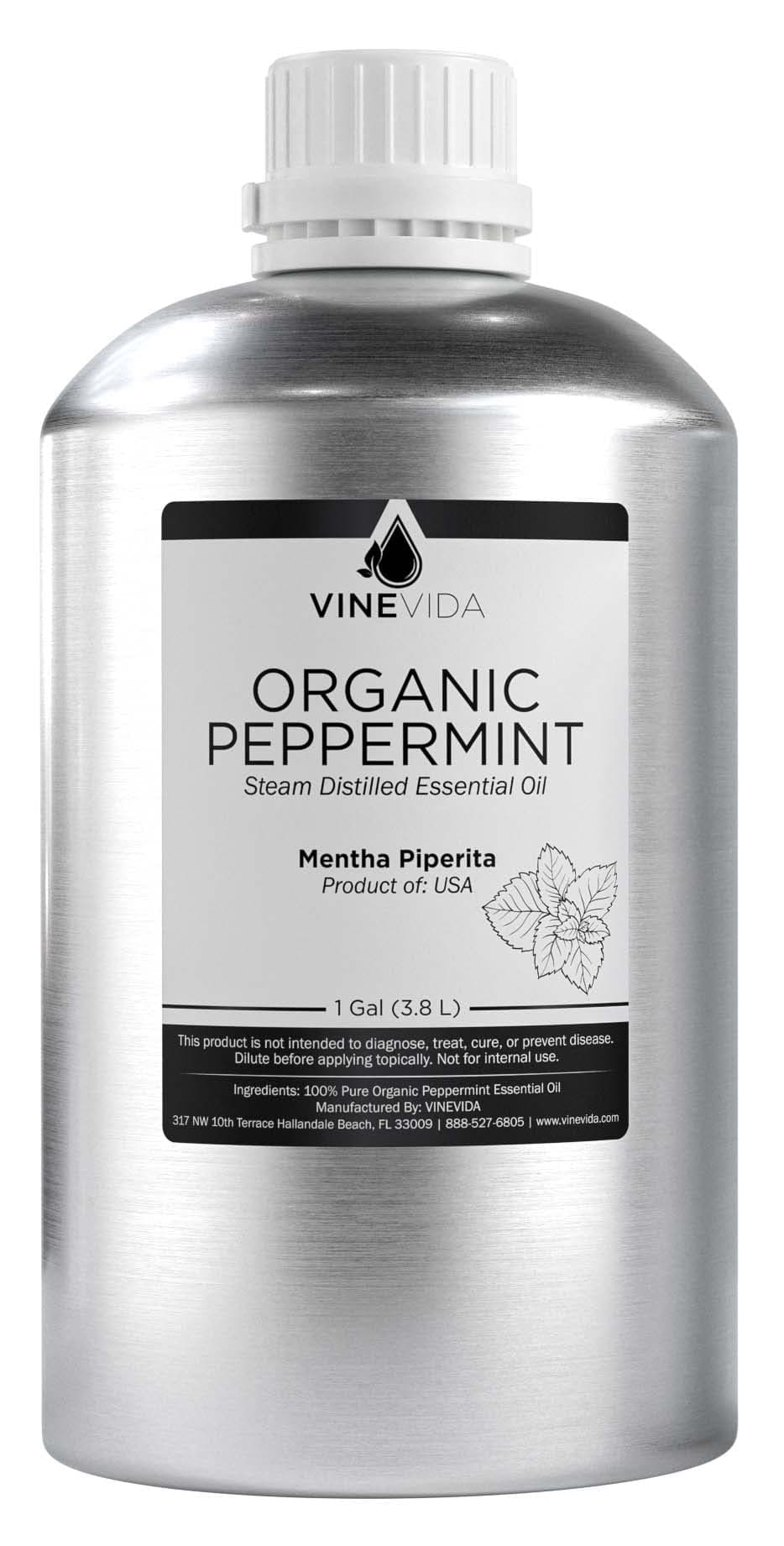 VINEVIDA Organic Peppermint Essential Oil - Gallon (Mentha piperita), sin diluir, 8 lb 32GALV-OBP-ORG-PEP-GAL