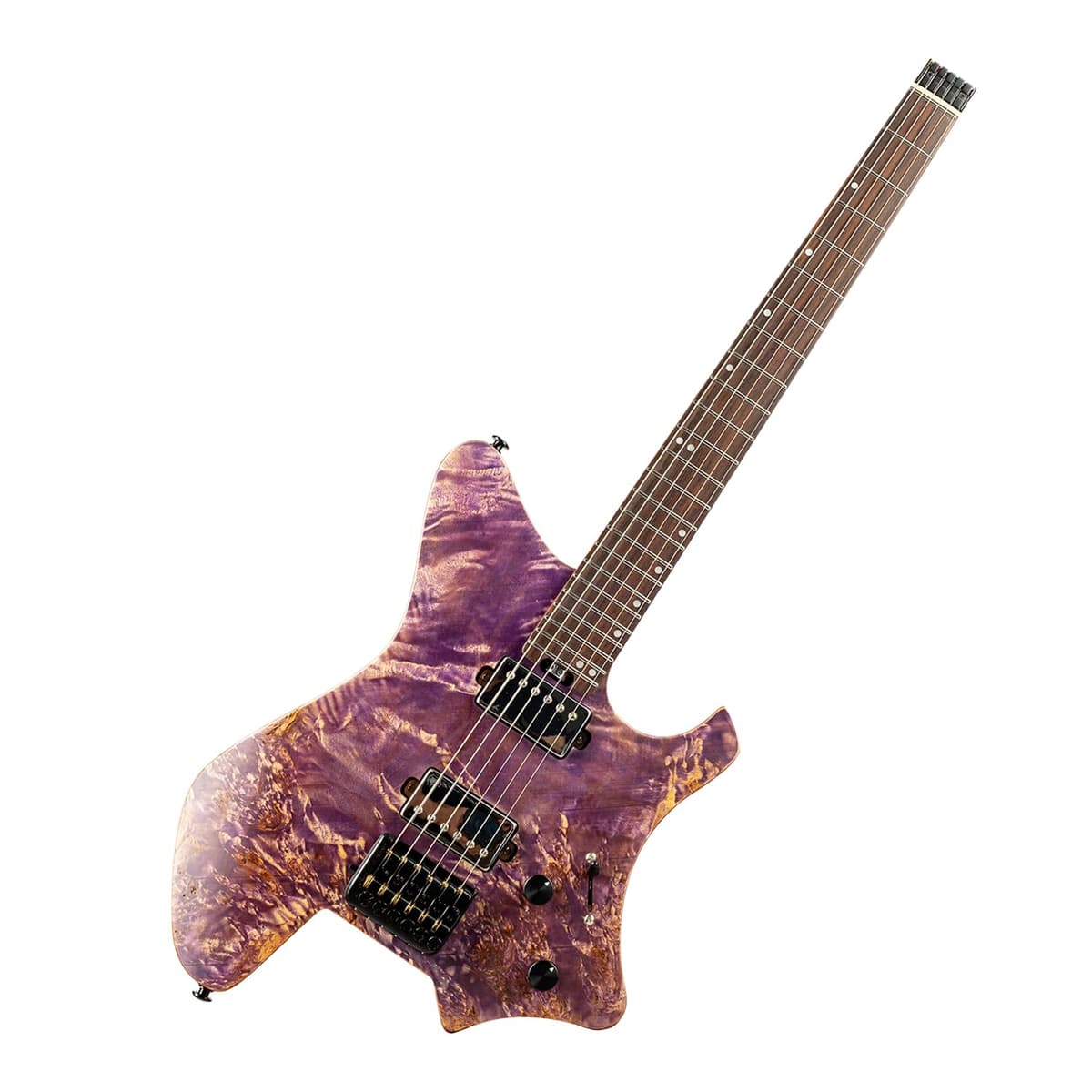EART GW2 Guitarra Eléctrica Headless de 6 Cuerdas, Puente Fijo, Tapa Poplar Burl, Morada
