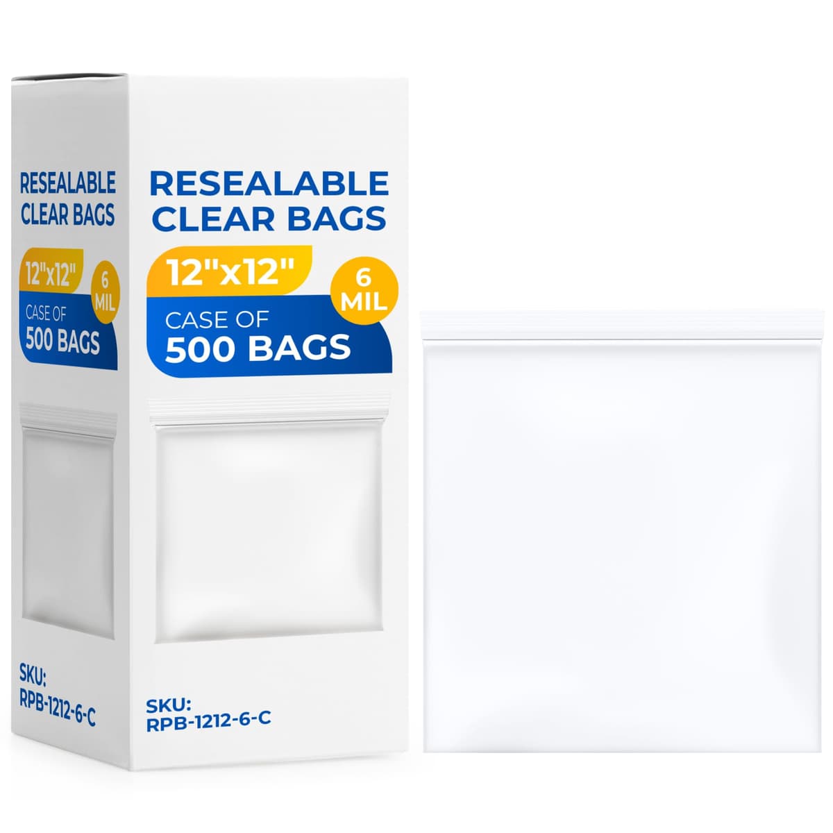Paclord Bolsa Reclosable 12" x 12" 6 mil, 25 paquetes de 20 - Clear (Extra Durable) RPB-1212-6-C