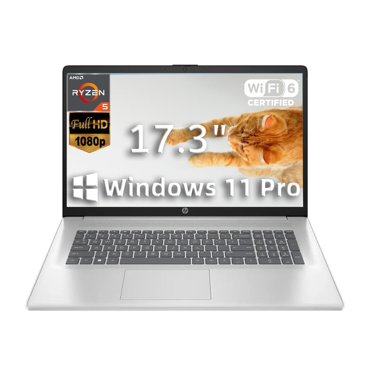 HP 17.3" Laptop empresarial para estudiantes • AMD Ryzen 5 7430U • FHD (1920 x 1080) pantalla IPS • Wi-Fi 6 • Windows 11 Pro • 64 GB RAM • SSD de 1 TB • Plata natural HP Laptop 17