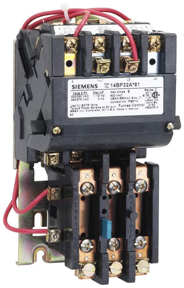 Siemens Arrancador de motor de servicio pesado Clase 14, NEMA 0, 1F 2P, 18A, bobina 120V 14CP12AF81
