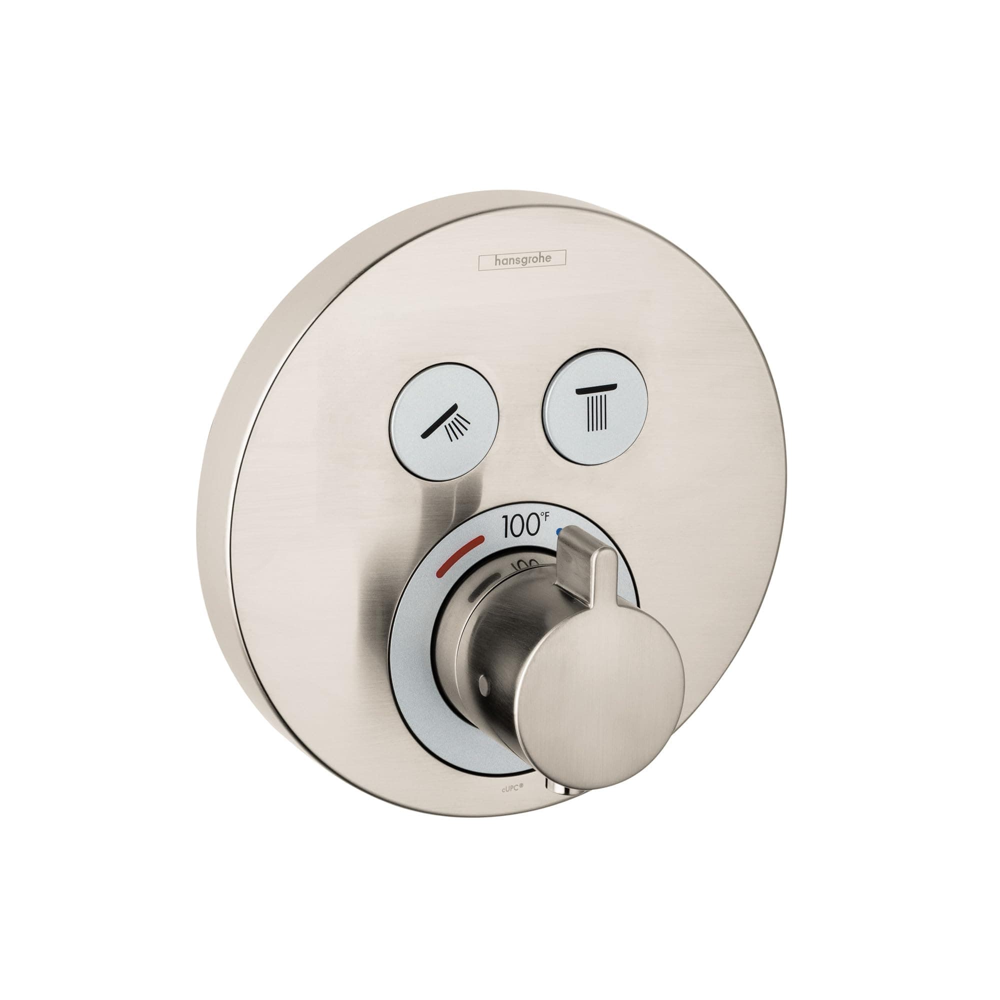 hansgrohe ShowerSelect S Válvula termostática empotrada con control de temperatura y desviador, acabado níquel cepillado, modelo 15743821