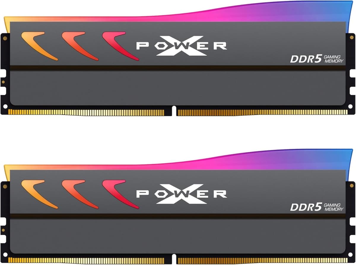 Silicon Power DDR5 32GB (2x16GB) Storm RGB 6000MT/s (PC5-48000) 288 pines CL36 1.35V UDIMM Módulo de Memoria RAM de Escritorio SU032GXLWU60CFDKSN Gris