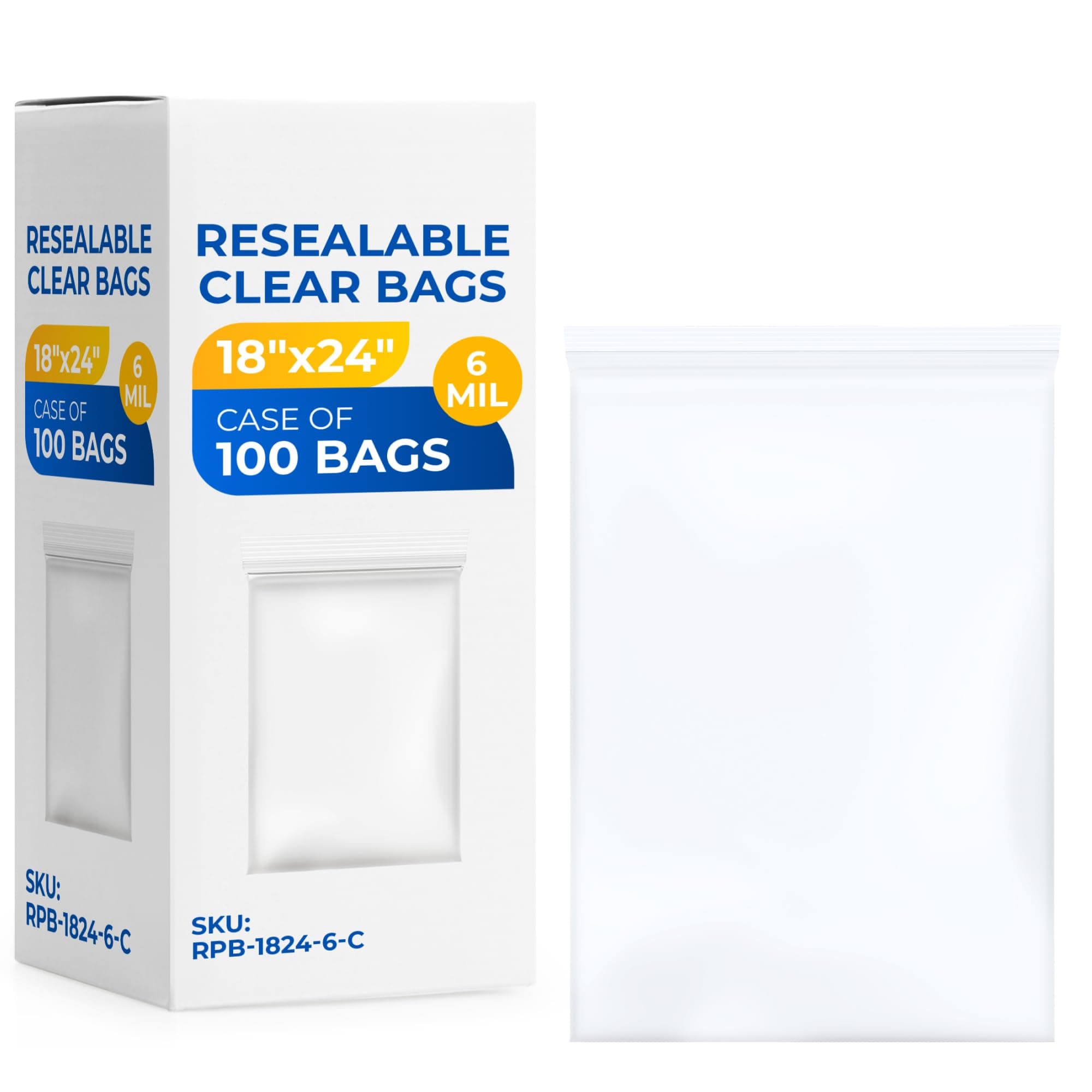 Paclord Bolsa Reclosable 18" x 24" 6 mil, 5 paquetes de 20 - Clear (Extra Durable) RPB-1824-6-C