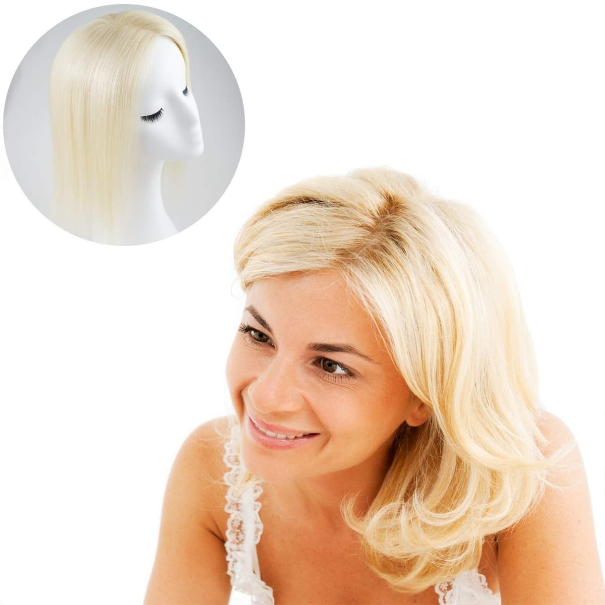 Briiwii Topper 5x6" Mono Base 12" #613 Platinum Blonde - Hair Topper de Cabello Humano Virgen BLT-M1811