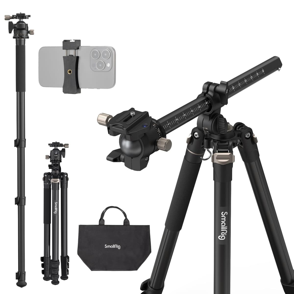 SmallRig 4288 Trípode para Cámara CT200, Trípode de Video, 72.8 pulgadas (185 cm), Carga Máxima 22.0 lb (10 kg), Fotografía Aérea, 4 Niveles, Tipo Palanca, Estuche de Almacenamiento, Compatible con Arca-Swiss Quick