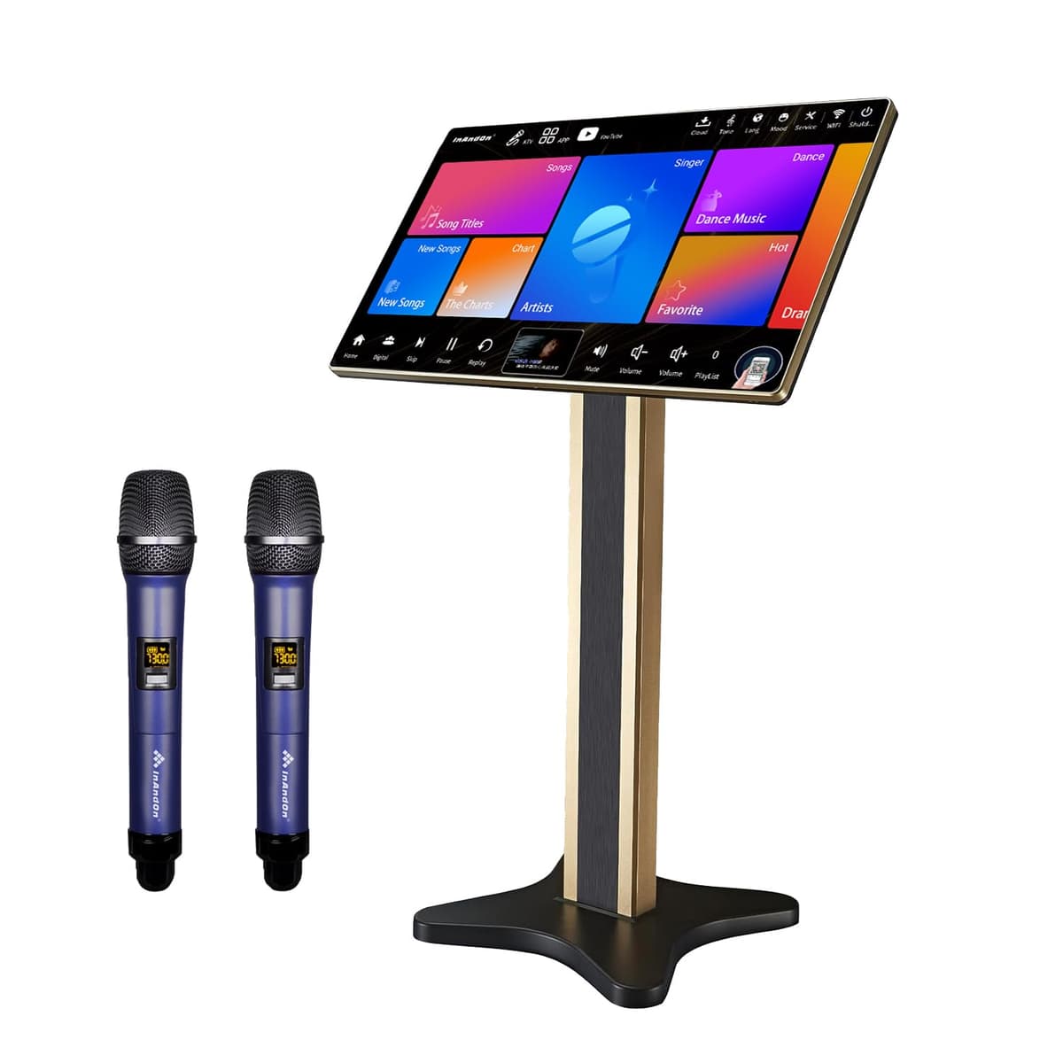InAndOn Karaoke 4 en 1 con pantalla táctil 21.5", 2 micrófonos y mezclador (negro) KV-HT215