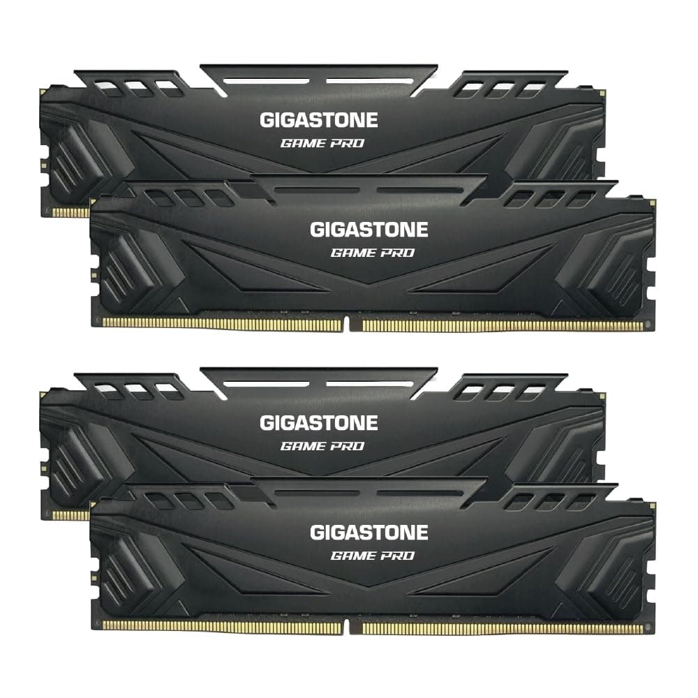 【RAM DDR4】 GIGASTONE Game PRO Kit 64GB (4x16GB) DDR4 3200MHz PC4-25600 CL16-18-18-40 Intel XMP 2.0 AMD Ryzen 1.35V UDIMM 288 pines No buffer No ECC Memoria de alto rendimiento para juegos de escritorio - Negro