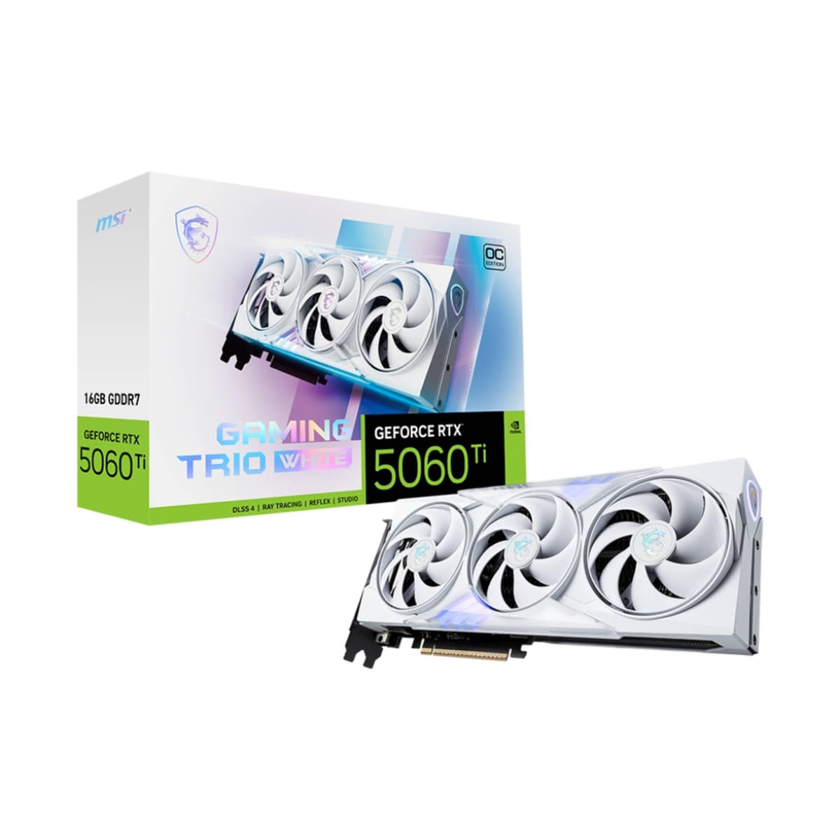 MSI GeForce RTX 5060 Ti 16G Gaming Trio OC White - 12GB GDDR7 (28Gbps/128 bits), PCIe 5, Boost: 2647 MHz, HDMI 2.1b, DisplayPort 2.1b V535-025R