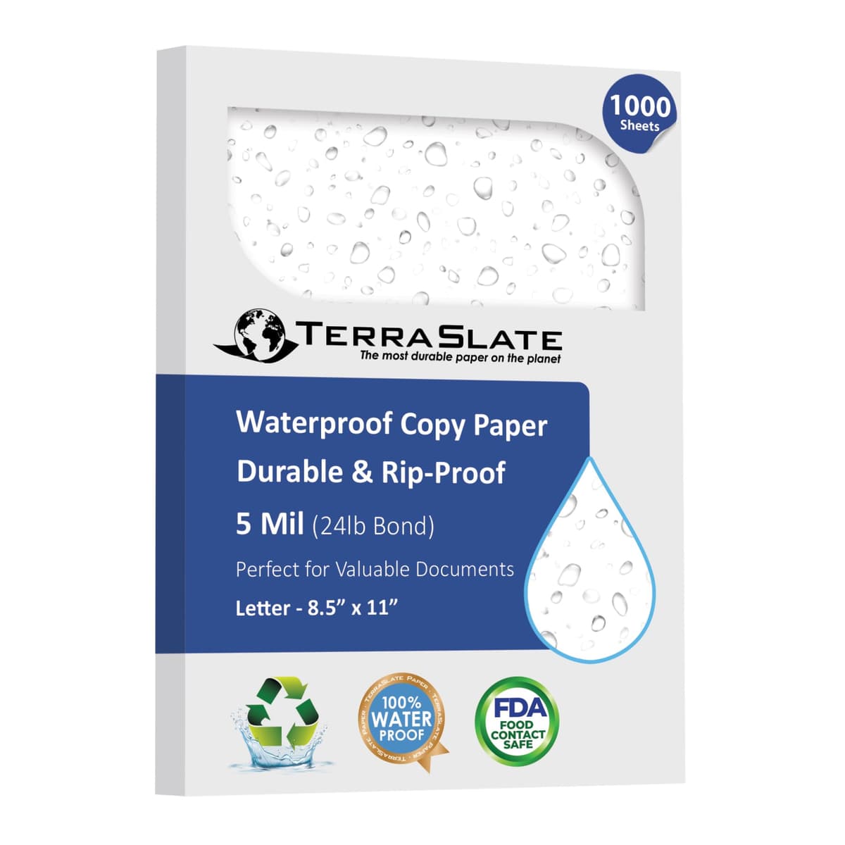 TerraSlate Papel Impermeable 5 MIL 1,000 Hojas 8.5x11 4MIL1000PKAMZN