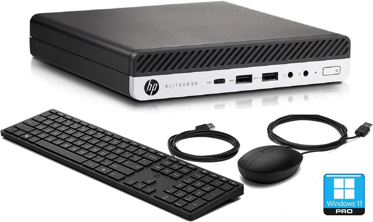 HP EliteDesk 800 G5 Mini PC - Intel Core i7-9700T, 32GB RAM, 1TB SSD, Windows 11 Pro, Incluye teclado y mouse