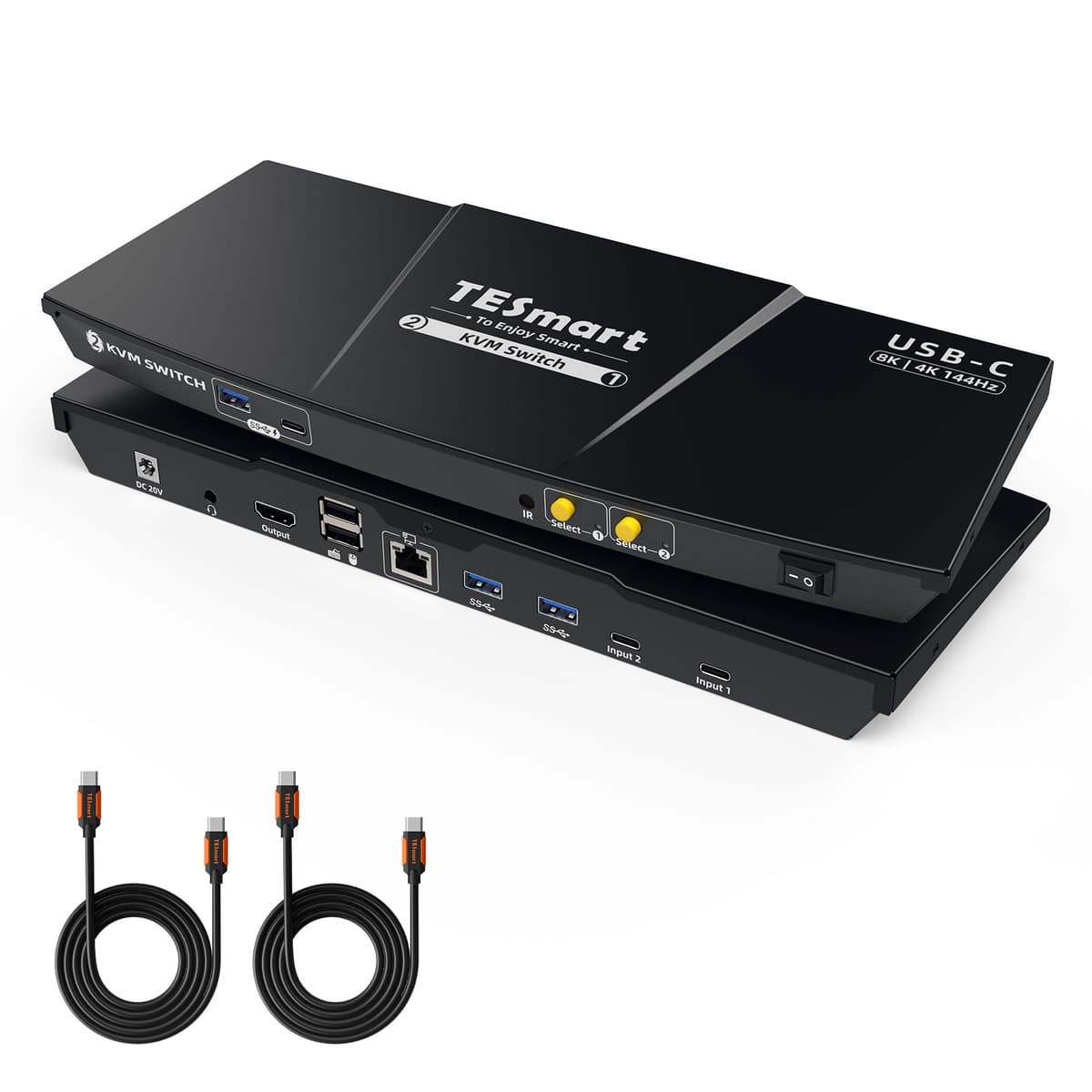 TESmart USB-C KVM 8K@60Hz 2 Puertos - Con USB3.0, 60W PD, Ethernet y emuladores EDID CKS201-M23-USBK-V1