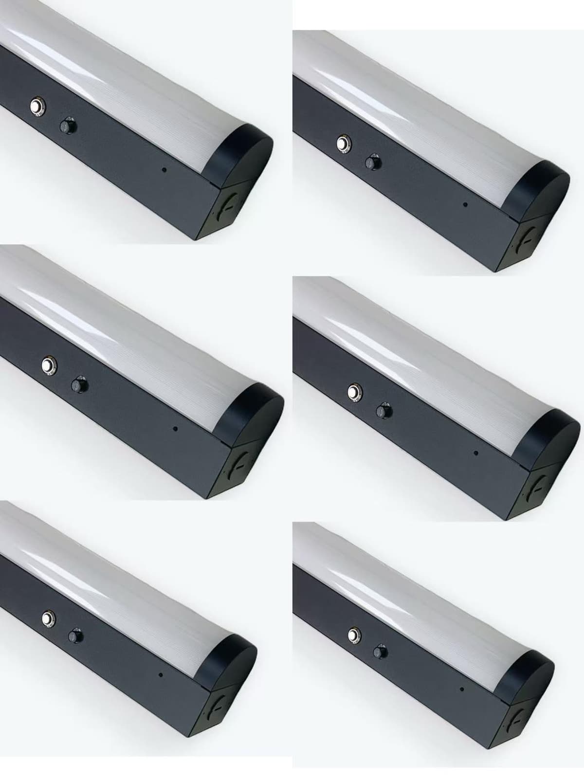 E2 LIGHTING Tira lineal LED 4FT negra con batería de emergencia integrada, CCT tunable 30/35/40/50/65K, 5324 lm, 90 min respaldo, Juego de 6 E2-ST4FT40-50K-E-BLK