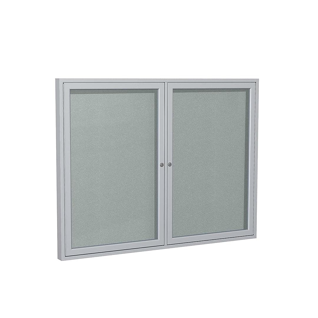 Ghent 36"x48" 2-Door Enclosed Vinyl Bulletin Board Exterior, Marco Satinado - Silver (PA23648VX-193)