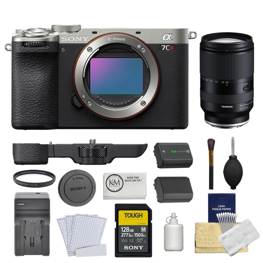 Sony a7CR Mirrorless Camera Silver - Kit de 9 piezas con Tamron 28-200mm, 128GB y accesorios ILCE7CRS-008