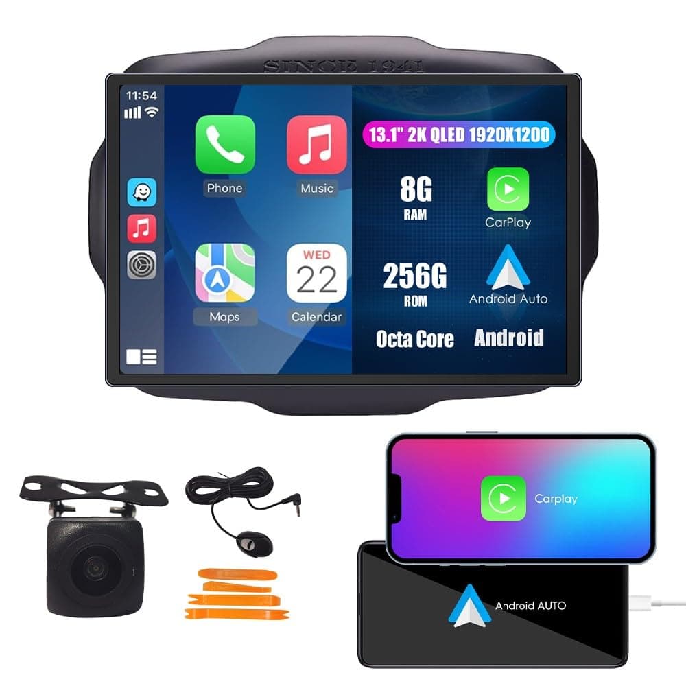 Kunfine 13.1" QLED CarPlay Android Auto Navigation para Jeep Renegade 2016-2020 Octa Core 8G+256G KF-V8515A
