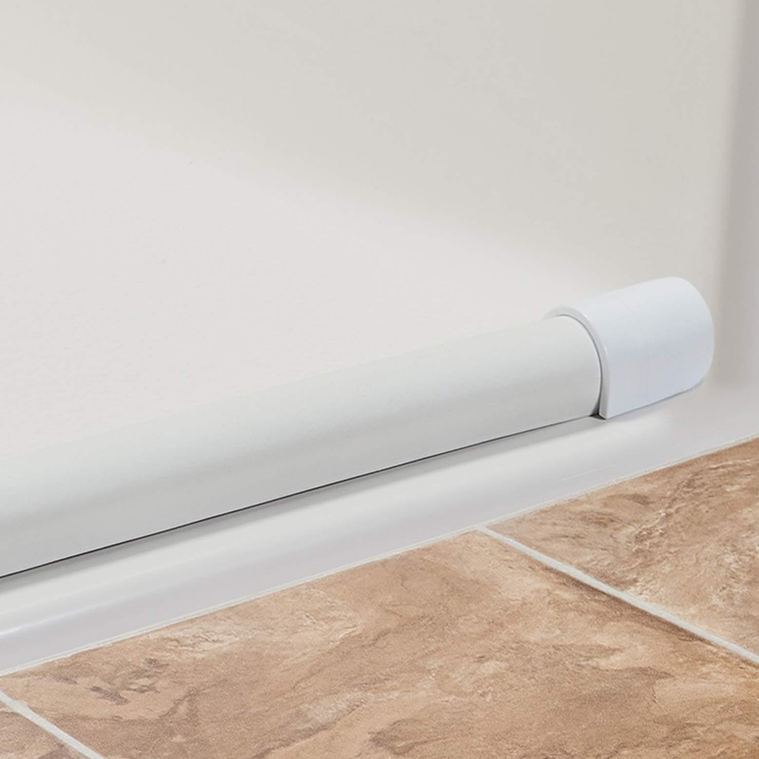 Grab Bar Specialists Collapsible Shower Dam 100 ft - Barrera umbral plegable para duchas sin borde, EPDM blanco, 90° end caps LAUR-100-DEG