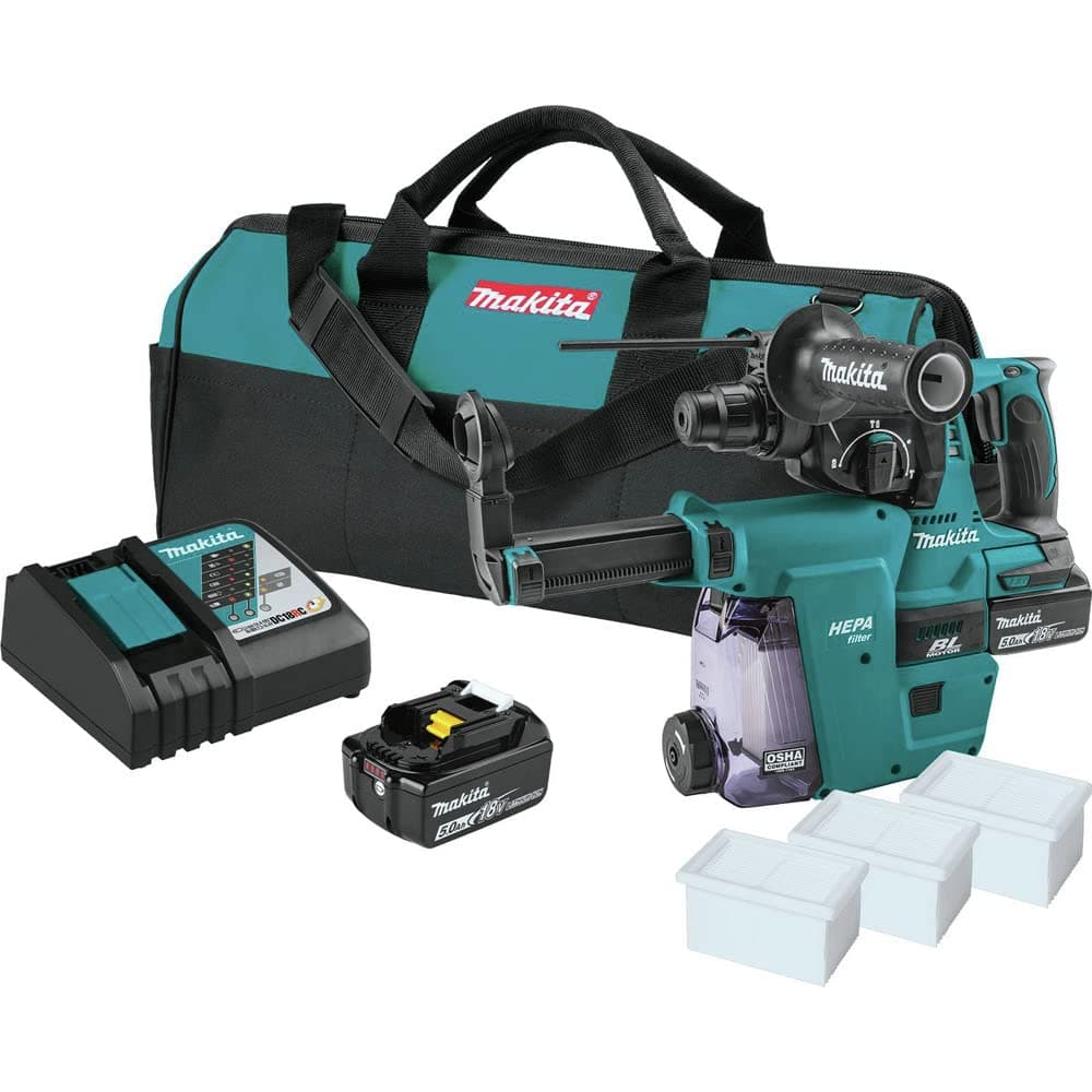 Kit Martillo Rotatorio Inalámbrico Makita XRH011TWX 18V LXT sin Escobillas 1", acepta brocas SDS-PLUS, con accesorio extractor de polvo HEPA (5.0Ah)