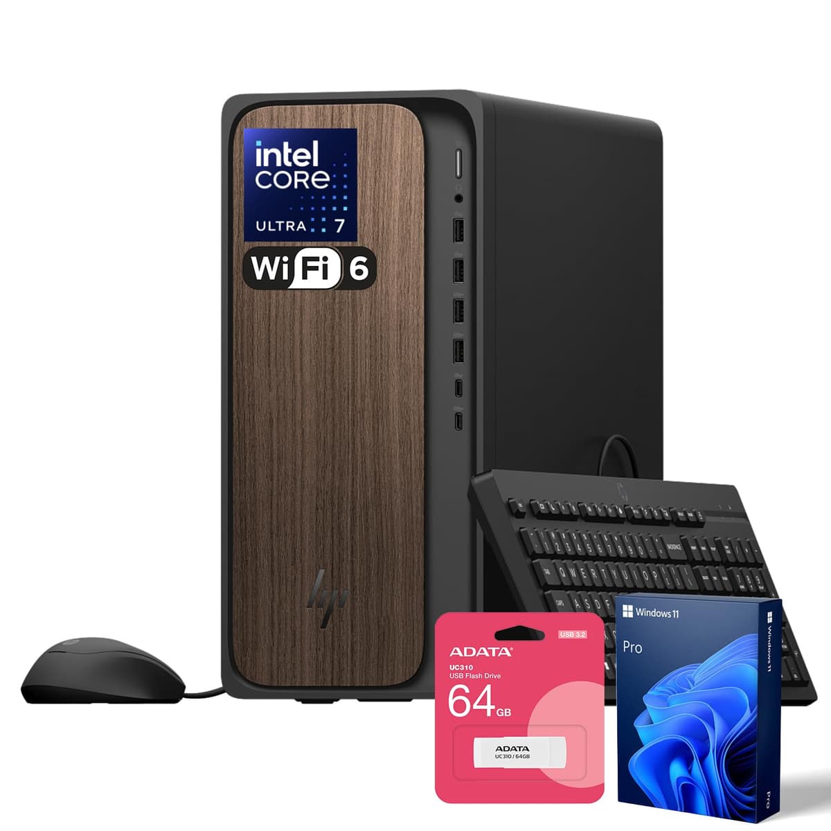 HP OmniDesk M03 Premium Business Next Gen AI PC Desktop, Intel Core Ultra 7 265, 64GB DDR5, 1TB SSD, Windows 11 Pro, Bundle con Adata UC310 64GB M03-0000t