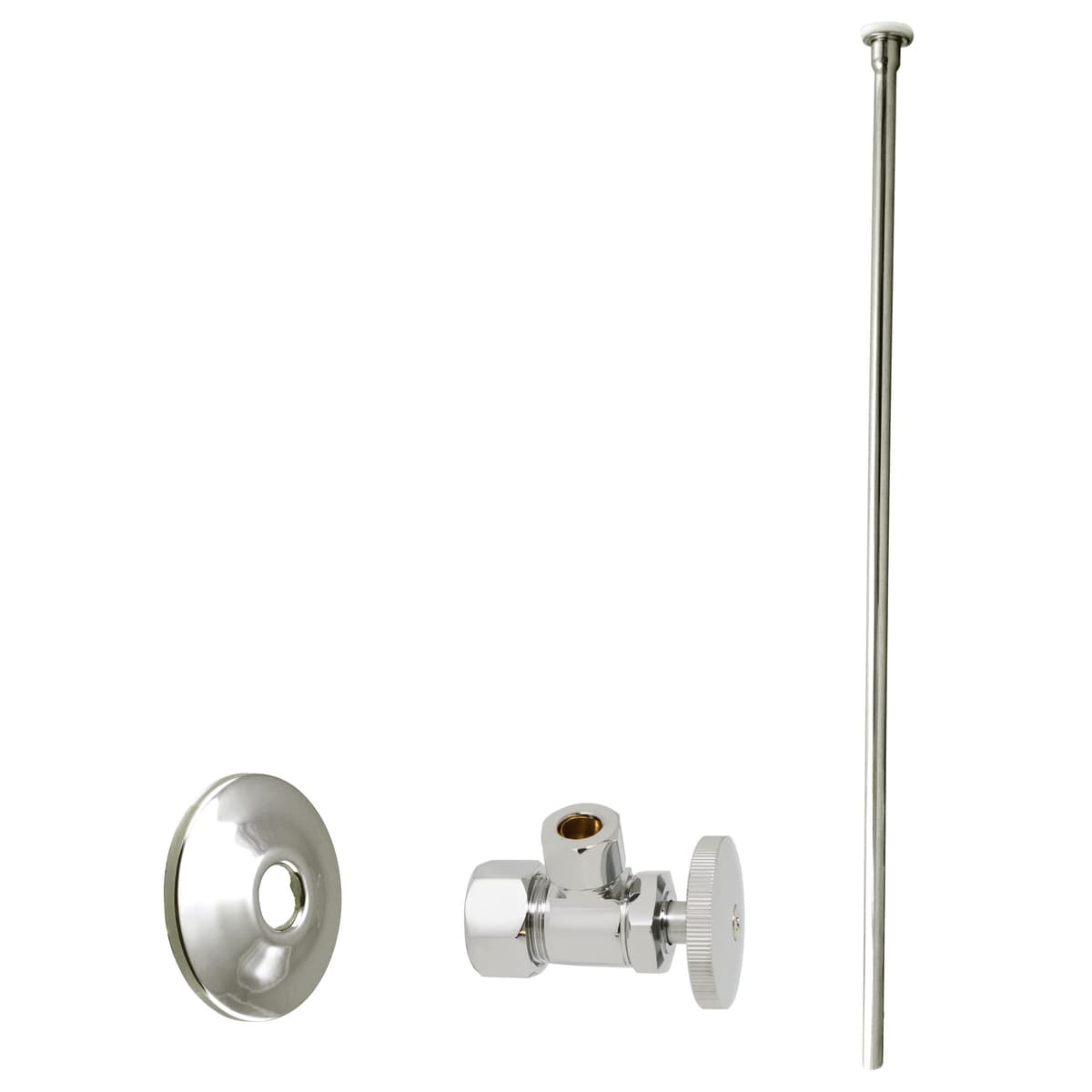 Westbrass D105KFH-24-05 Kit de línea de suministro elevadora para inodoro de cabeza plana 5/8" x 3/8" OD x 20" con válvula de cierre de suministro angular de mango redondo, Níquel pulido (24 unidades)