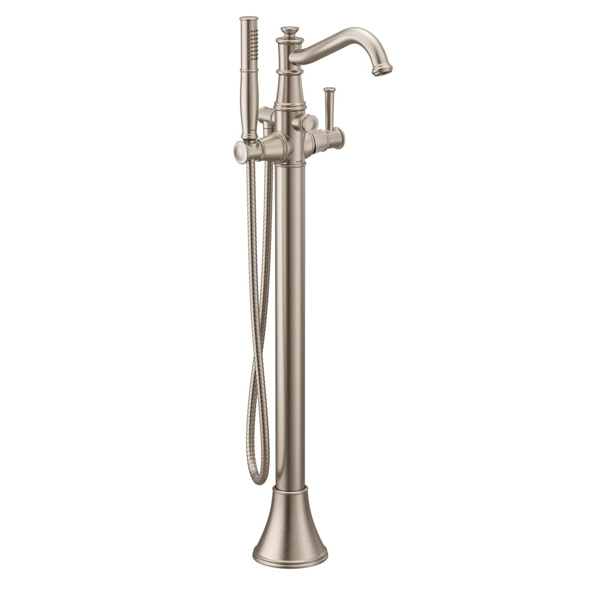 Moen Belfield 9025BN Llave de piso monomando para tina con ducha de mano, Níquel cepillado