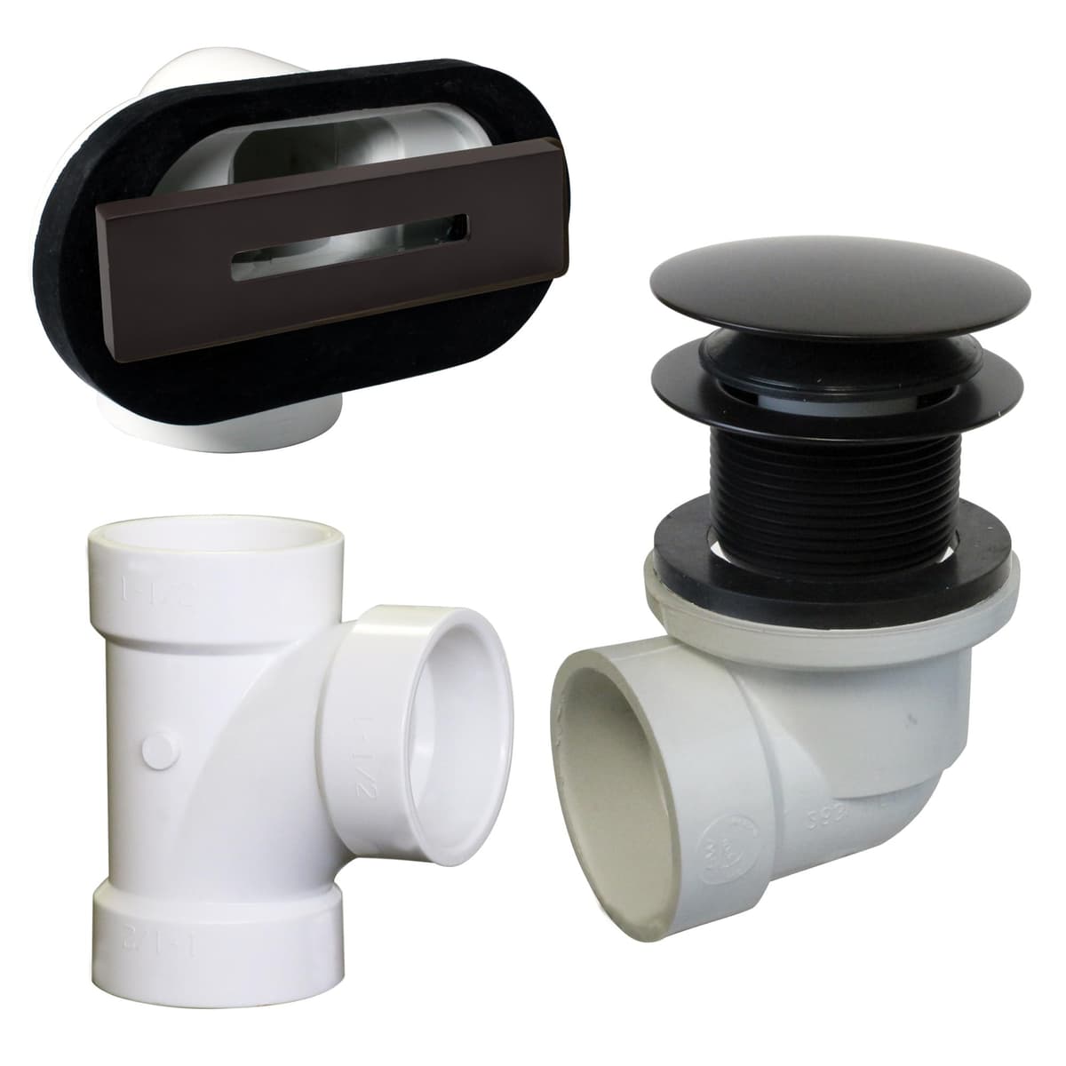 Westbrass D560RK-20-12 SCH. 40 PVC 1-1/2" Rosca Gruesa Paquete de Plomero Tapón de Drenaje para Bañera de Empuje con Rebosadero Lineal Placa Frontal, Tee y Codos, Bronce Frotado con Aceite (Paquete de 20)