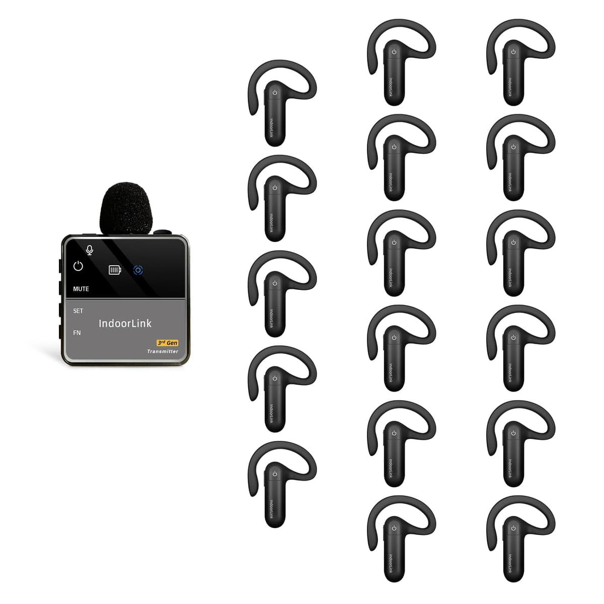 IndoorLink Sistema de guía inalámbrico lavalier E201 + receptor E103 - 1 transmisor 17 receptores E201+E103