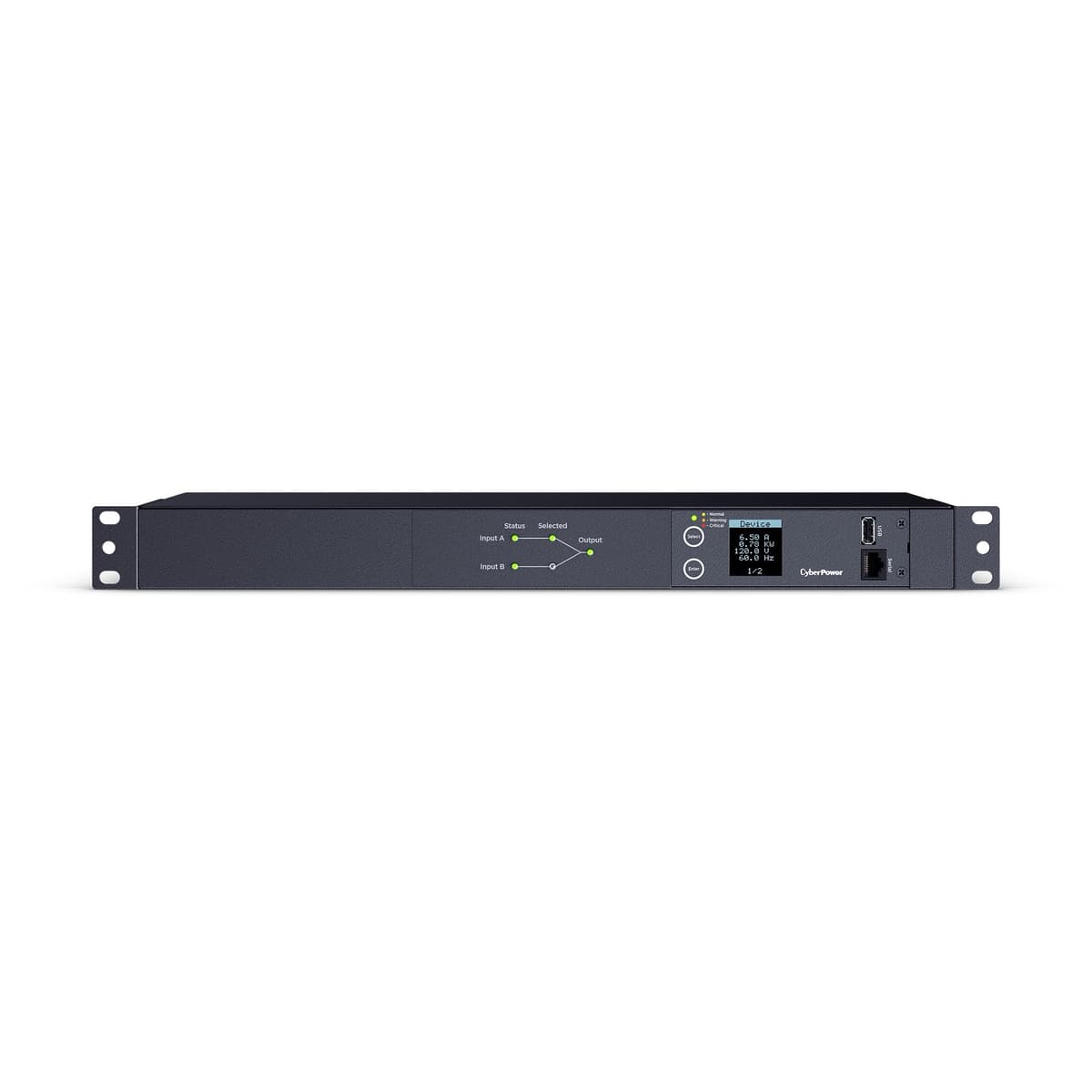 CyberPower PDU24001 ATS con medición, 100-120 V, 15 A (reducción a 12 A), 10 tomas, montaje en rack 1U